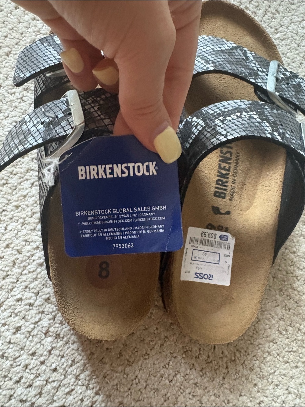 Birkenstock Black/Silver Snake-Print Arizona Sandals - Picture 2 of 3